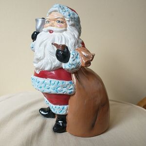 Santa Claus Figurine Carrying a Bell&Gift Bag Ceramic Painted VTG 1980 Christmas